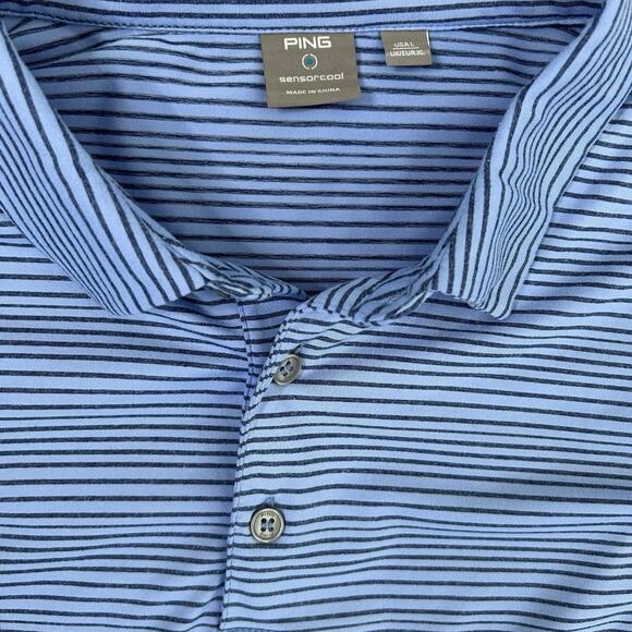 Ping Alexander Striped Golf Polo Shirt Grapemist Oxford Blue Performance - Picture 4 of 6